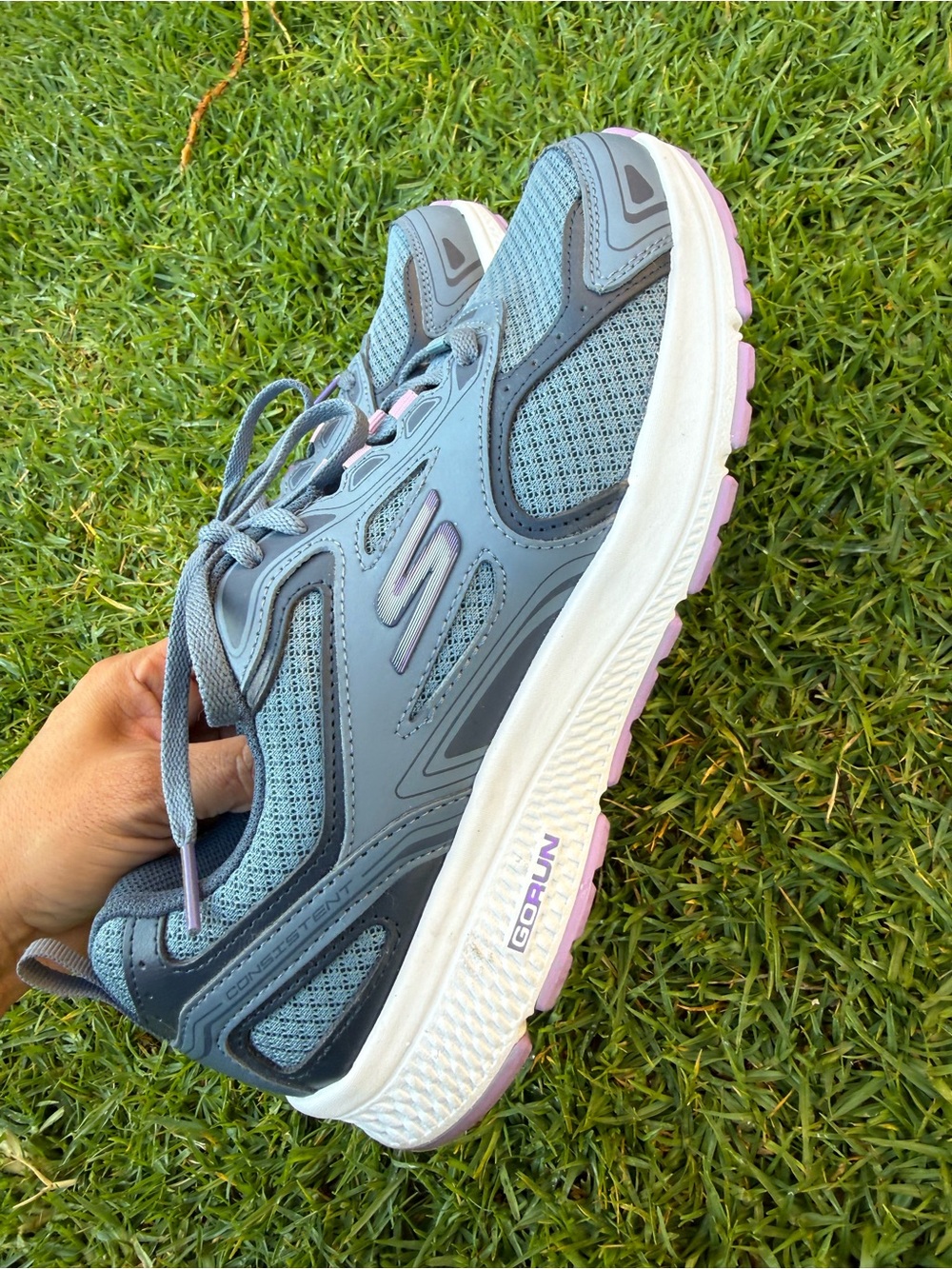 Skechers Women's Gray-Blue GoRun Athletic Sneakers with Pink Accents